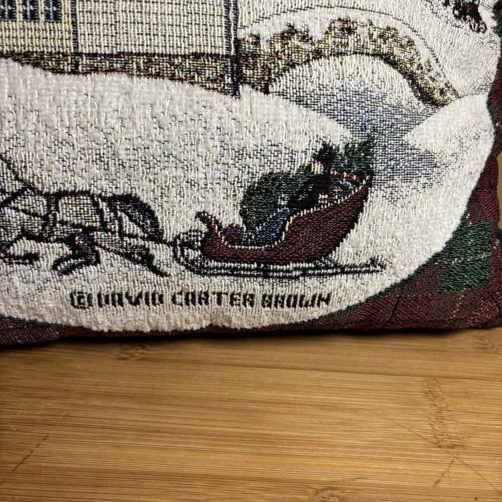 Gurvic Carter Brown Winter Tapestry Throw Pillow Horse Sleigh Snow‎ Scene 16